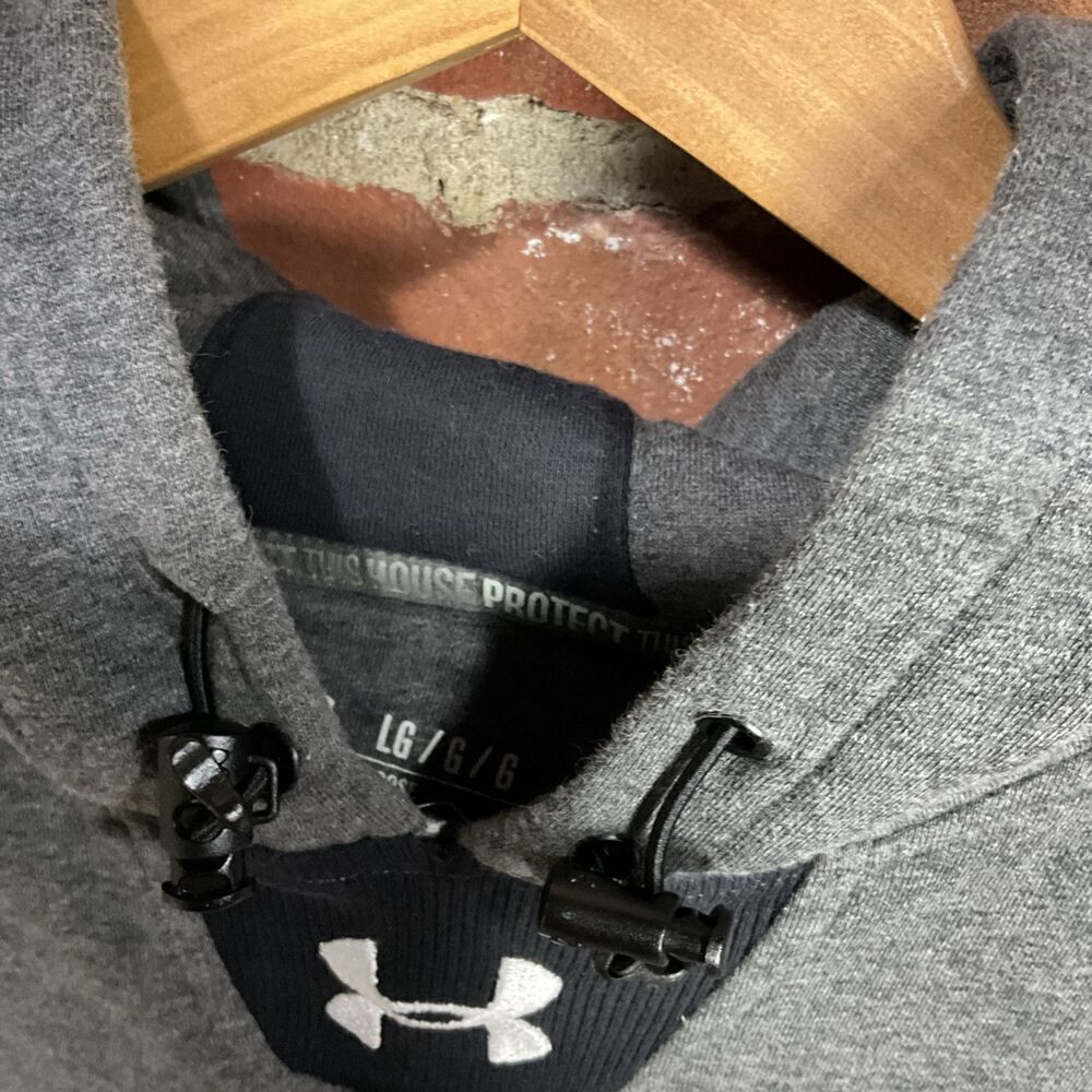 Men’s Under Armour Coldgear Hoodie Sweatshirt Large Gray Black Fitted - Picture 2 of 5